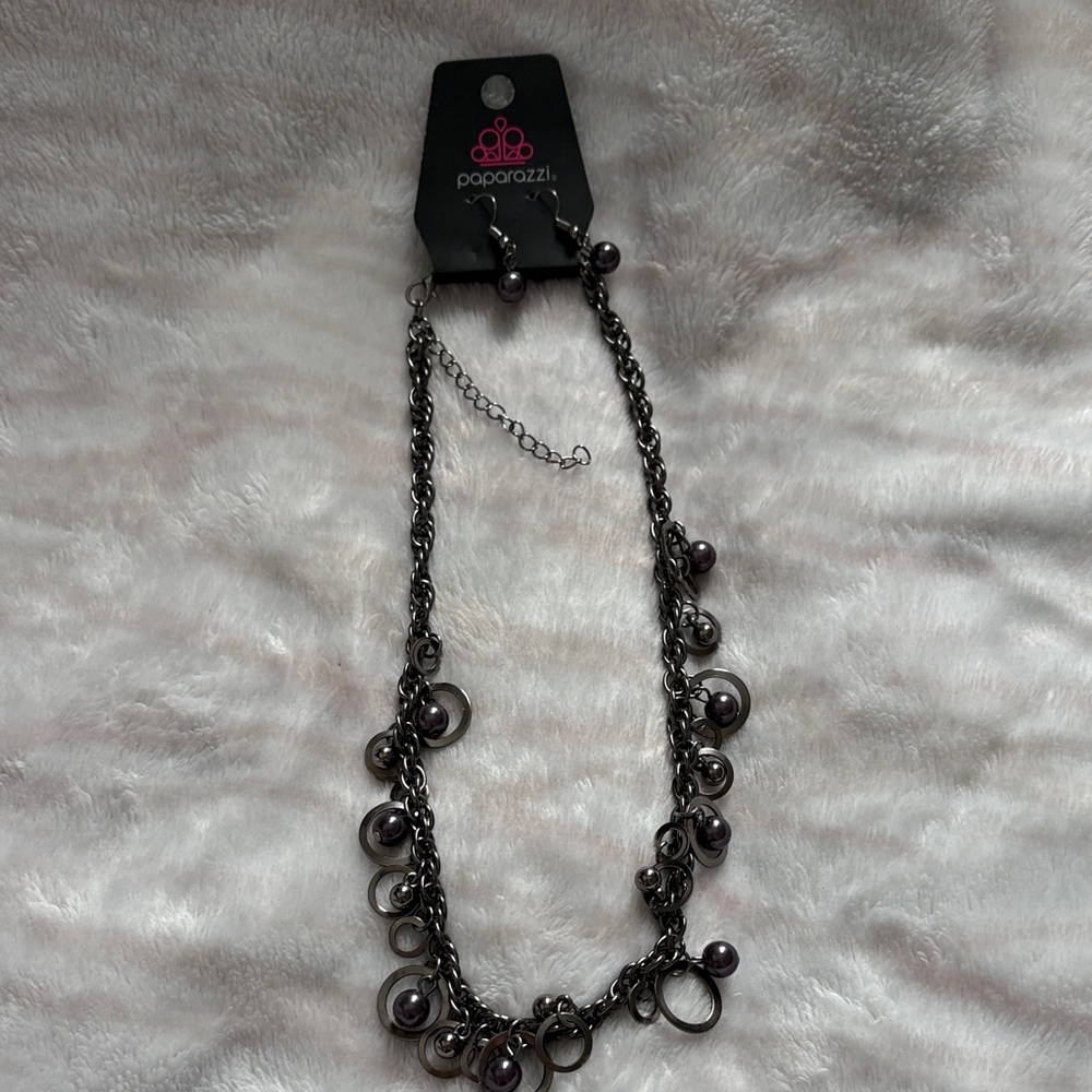 paparazzi Gunmetal Layered Necklace with Purple Beads